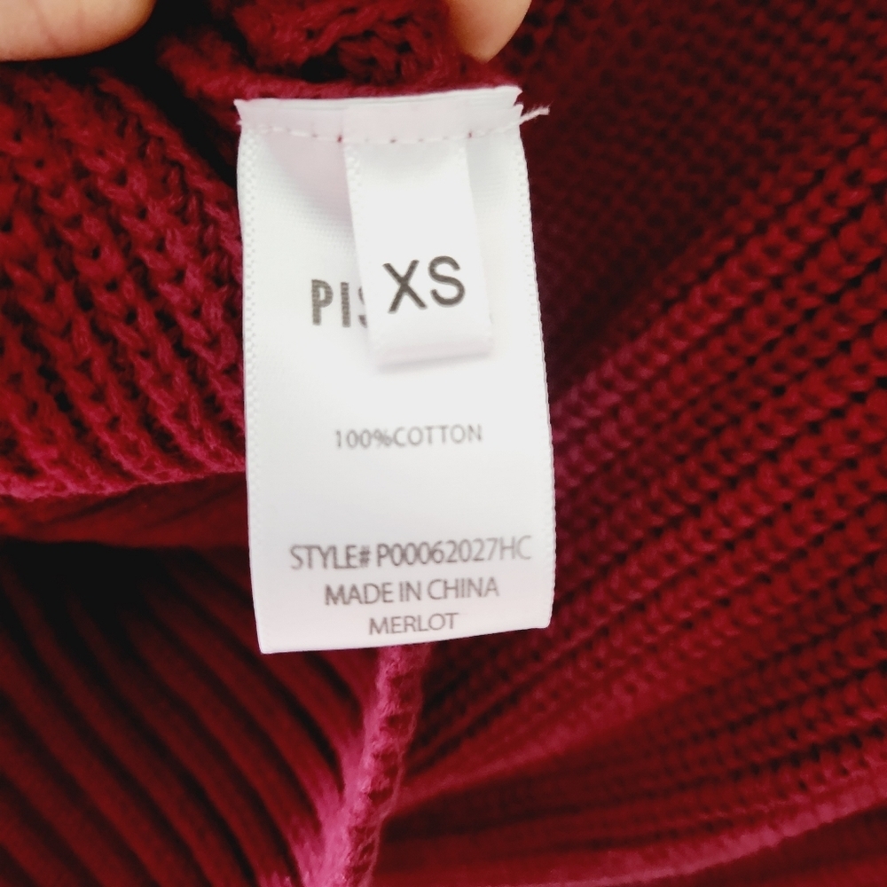 PISTOLA Evereve Merlot Red Slouchy V-Neck Ribbed Cableknit Sweater - Picture 6 of 7